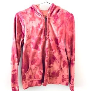 RUFF HEWN Cotton Zip Up Hoody Pink Tie Dye, pink and peach